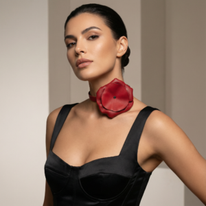 Choker Matira piele floare roșie